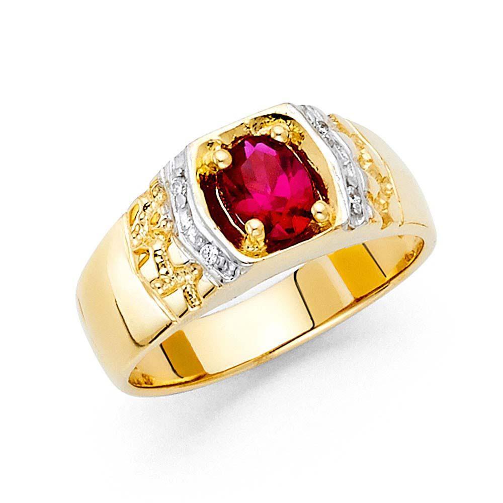 14K Yellow Gold Red and Clear CZ Men's Ring - silverdepot