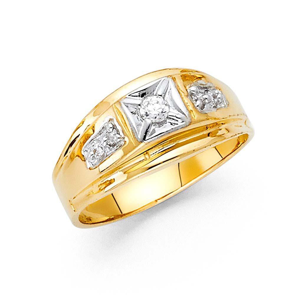 14K Yellow Gold Clear CZ Men's Ring - silverdepot