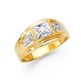 14K Yellow Gold Clear CZ Men's Ring