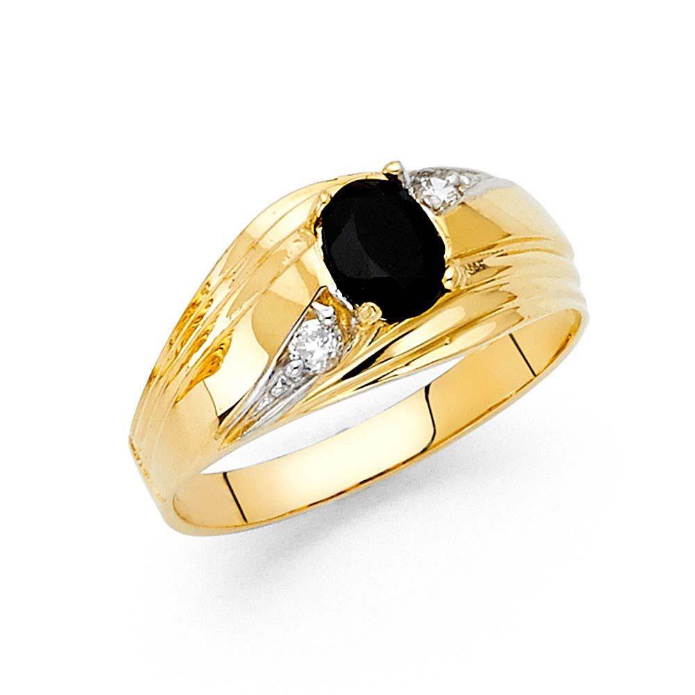 14K Yellow Gold Black and Clear CZ Men's Ring - silverdepot