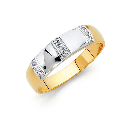 14K Two Tone 6mm CZ Wedding Trio Mens Band Sets