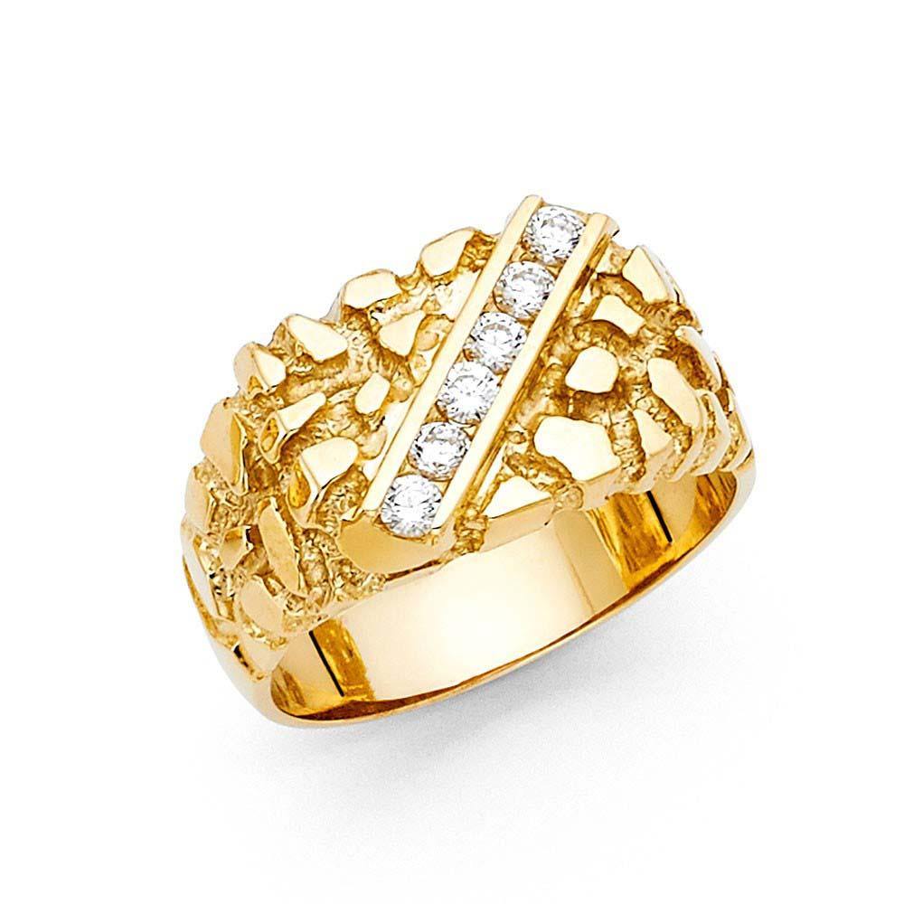 14K Yellow Gold 12mm CZ Nugget Ring - silverdepot