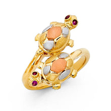 Load image into Gallery viewer, 14K Tri Color 20mm Pink CZ Fancy Turtle Ring - silverdepot