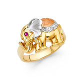 14K Tri Color 15mm Pink And Clear CZ Fancy Elephant Ring