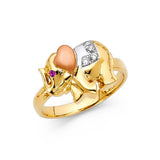 14K Tri Color 15mm Pink And Clear CZ Fancy Elephant Ring