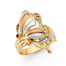 Load image into Gallery viewer, 14K Tri Color 25mm Pink And Clear CZ Fancy Butterfly Ring - silverdepot