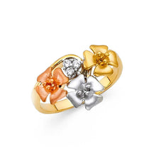 Load image into Gallery viewer, 14K Tri Color 12mm Clear CZ Fancy Flower Ring - silverdepot