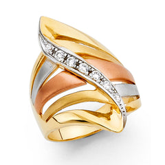14K Tricolor CZ FANCY Ring 8grams