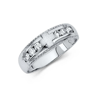 14K White Gold 5mm CZ Wedding Trio Mens Band Sets