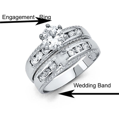 14K White Gold 4mm CZ Wedding Trio Ladies Wedding Band Sets