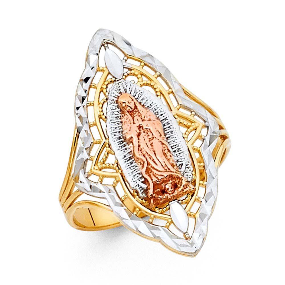 14K Tri Color 27mm Our Lady of Guadalupe Ring - silverdepot