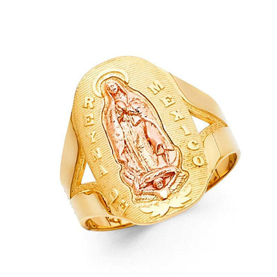 14K Two Tone 20mm Our Lady of Guadalupe Ring - silverdepot