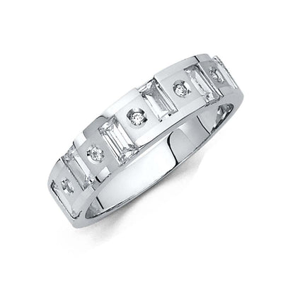 14K White Gold 6mm CZ Wedding Trio Mens Band Sets