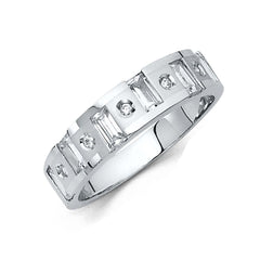 14K White Gold 6mm CZ Wedding Trio Mens Band Sets