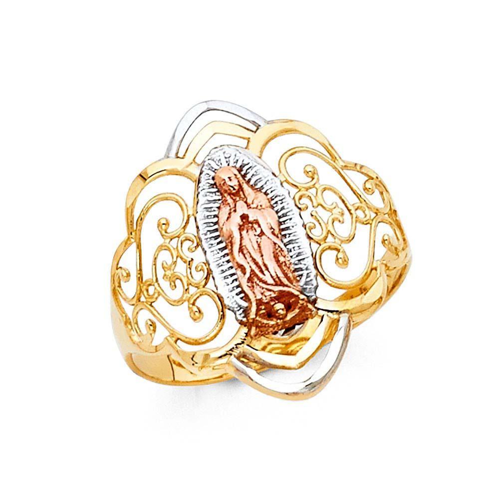 14K Tri Color 20mm Our Lady of Guadalupe Ring - silverdepot