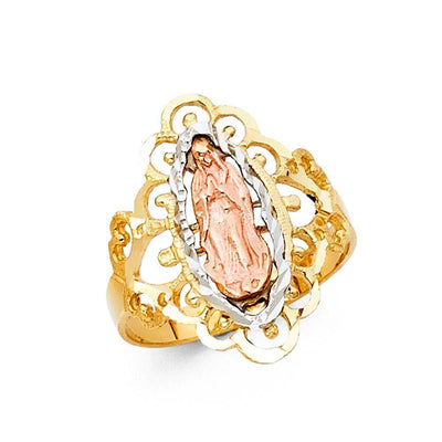 14K Tri Color 20mm Our Lady of Guadalupe Ring - silverdepot
