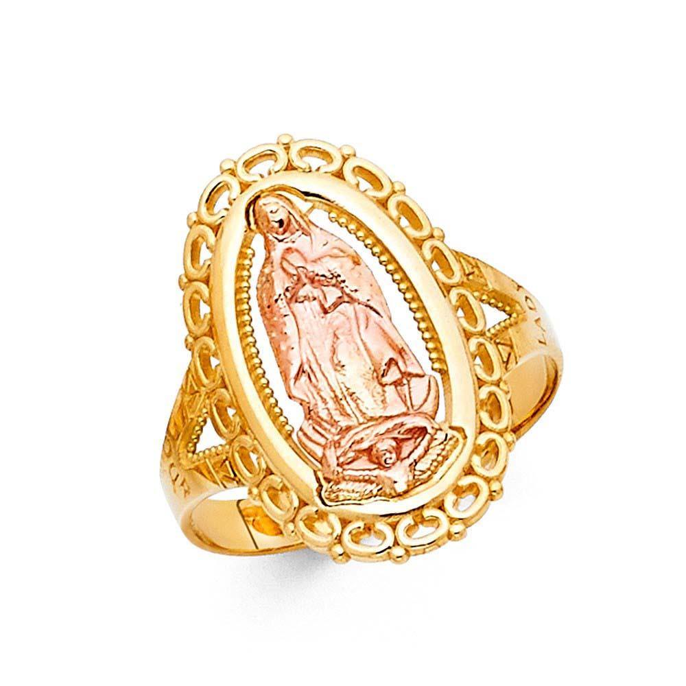 14K Two Tone 20mm Our Lady of Guadalupe Ring - silverdepot