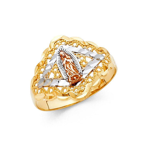 14K Tri Color 15mm Our Lady of Guadalupe Ring