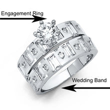 Load image into Gallery viewer, 14K White Gold 4mm CZ Wedding Trio Ladies Wedding Band Sets