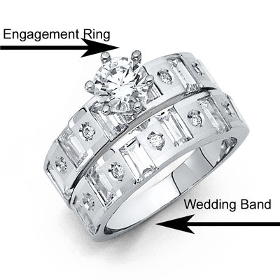14K White Gold 4mm CZ Wedding Trio Ladies Wedding Band Sets