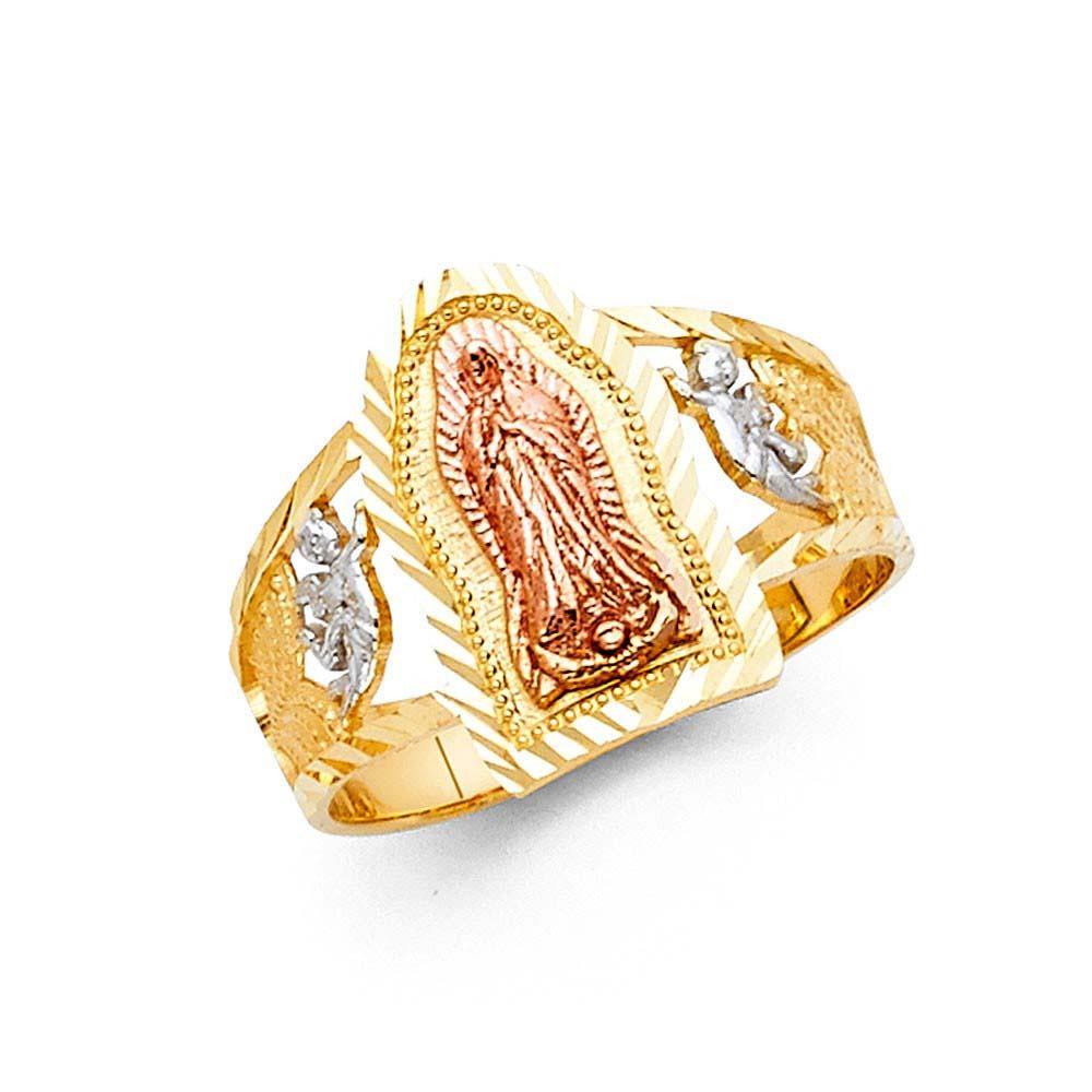 14K Tri Color 15mm Our Lady of Guadalupe Ring - silverdepot