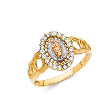 Load image into Gallery viewer, 14K Tri Color 12mm Clear CZ Our Lady of Guadalupe Ring - silverdepot