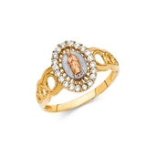 14K Tri Color 12mm Clear CZ Our Lady of Guadalupe Ring