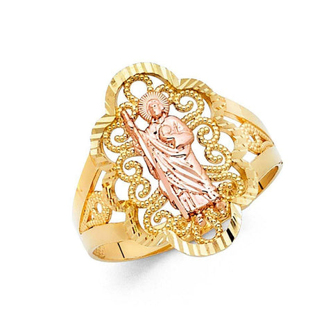 14K Two Tone 20mm Religious Ring