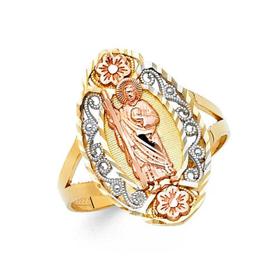14K Tri Color 22mm Religious Ring - silverdepot