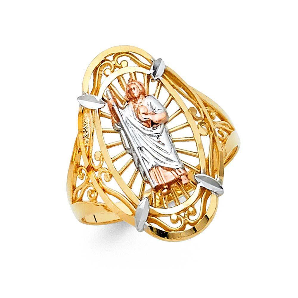 14K Tri Color 22mm Religious Ring - silverdepot
