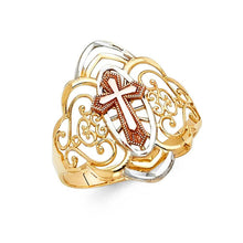 Load image into Gallery viewer, 14K Tri Color 20mm Cross Ring - silverdepot