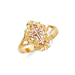 14K Two Tone 15mm Cross Ring