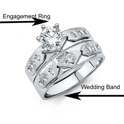14K White Gold 4mm CZ Wedding Trio Ladies Wedding Band Sets