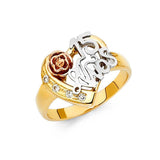14K Tri Color 15mm Clear CZ 15 Years Heart Ring