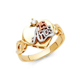14K Tri Color 13mm Clear CZ 15 Years Heart Ring