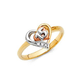 14K Tri Color 10mm Heart Clear CZ 15 Years Ring
