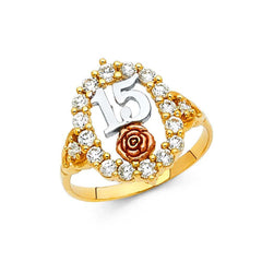 14K Two Tone 15mm 15 Years Clear CZ Ring