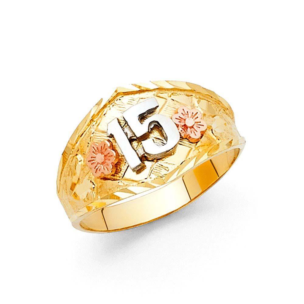 14K Tri Color 11mm 15 Years Ring