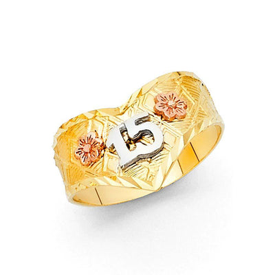14K Tri Color 12mm 15 Years Ring - silverdepot