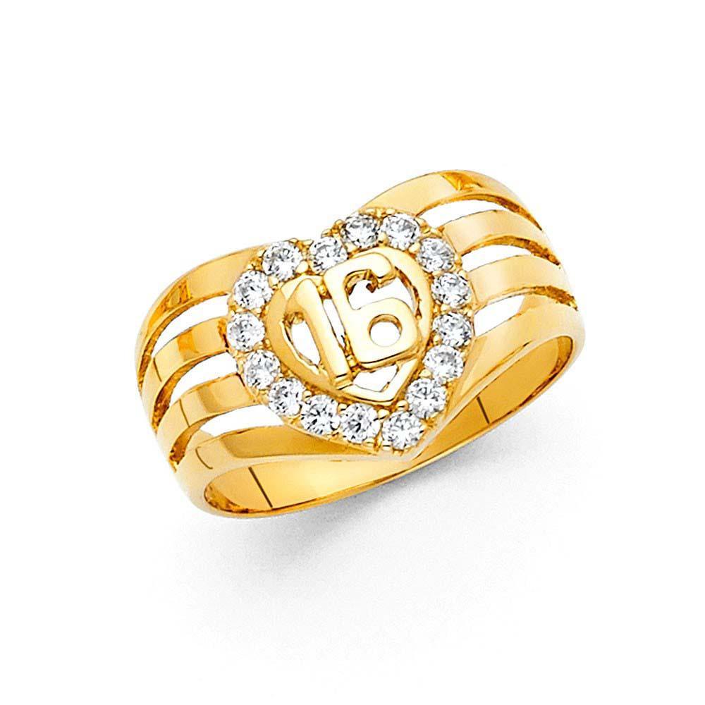 14K Yellow Gold 12mm 16 Years Clear CZ Ring
