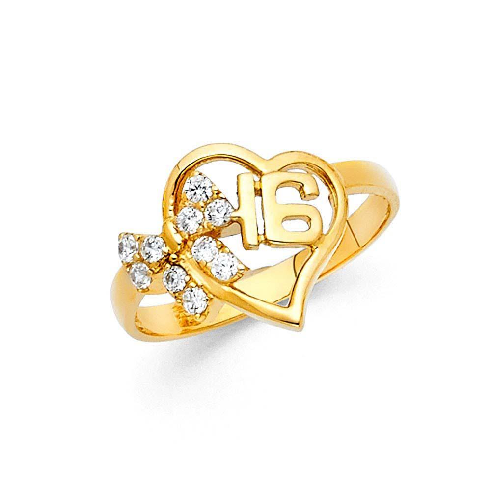 14K Yellow Gold 12mm 16 Years Clear CZ Ring