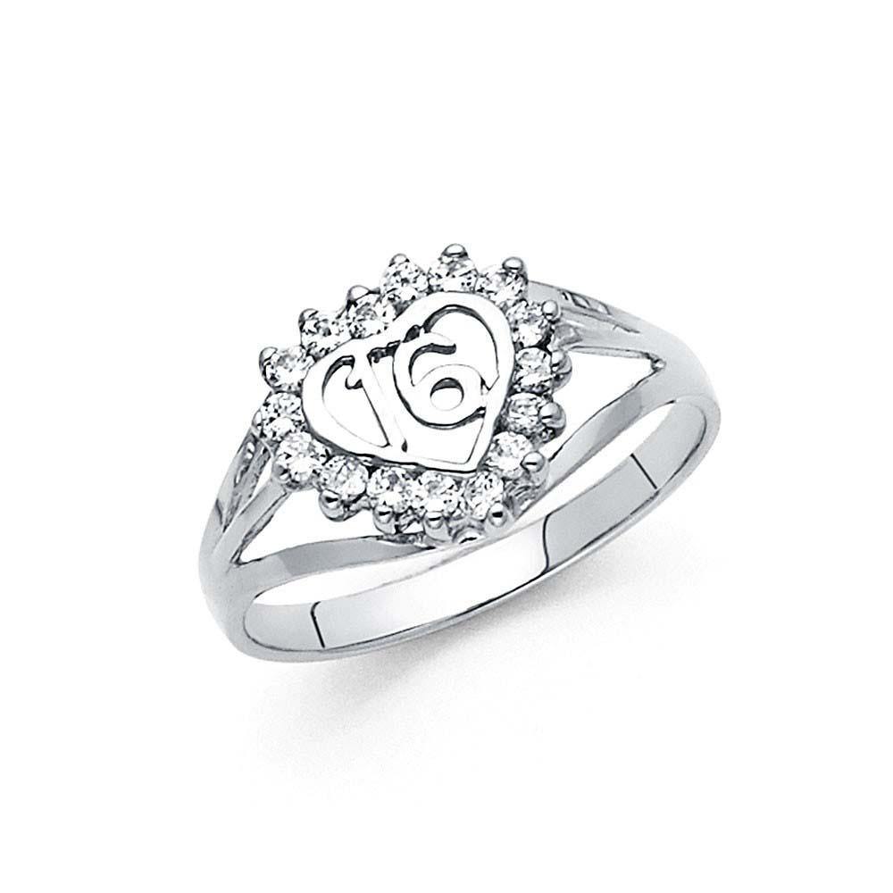 14K White Gold 10mm 16 Years Clear CZ Ring
