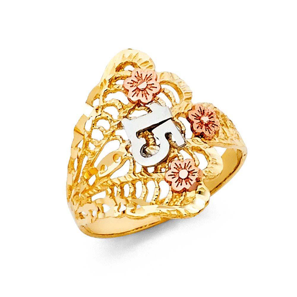 14K Tri Color 20mm 15 Years Ring