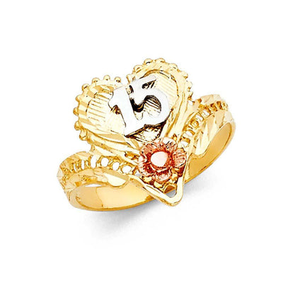 14K Tri Color 16mm 15 Years Ring - silverdepot