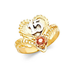 14K Tri Color 16mm 15 Years Ring