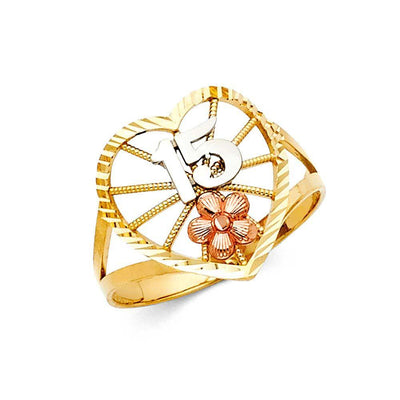 14K Tri Color 15mm 15 Years Ring - silverdepot