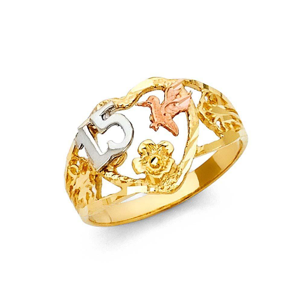 14K Tri Color 11mm 15 Years Ring