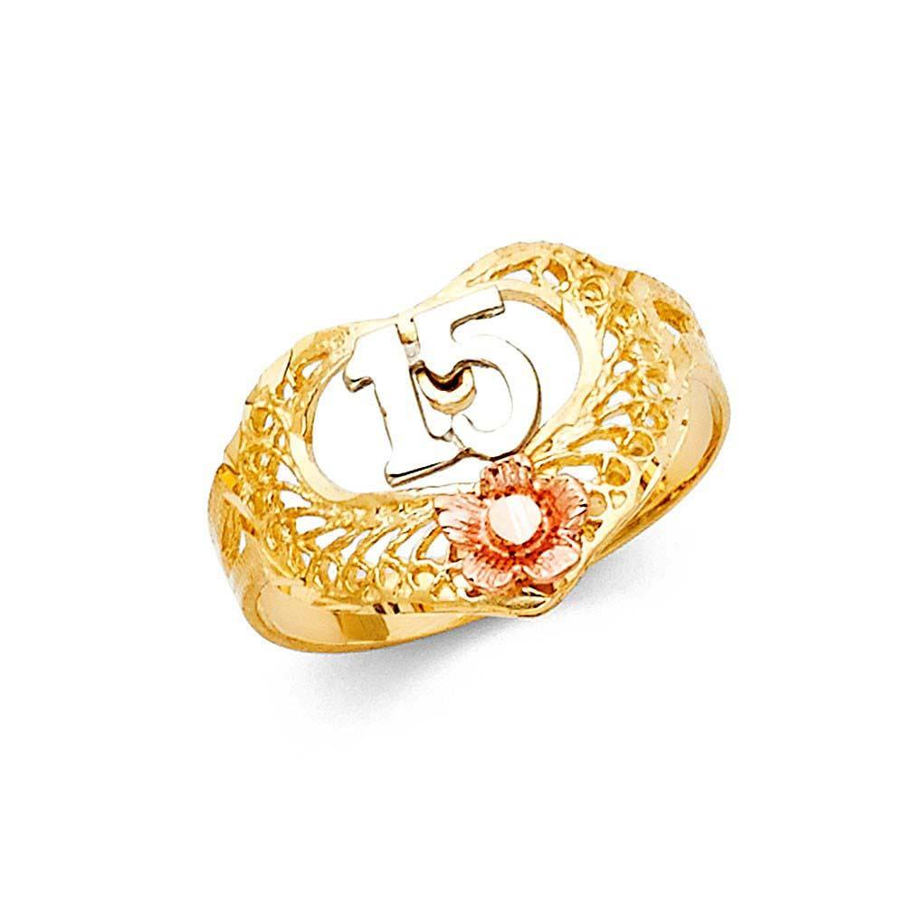 14K Tri Color 12mm 15 Years Ring