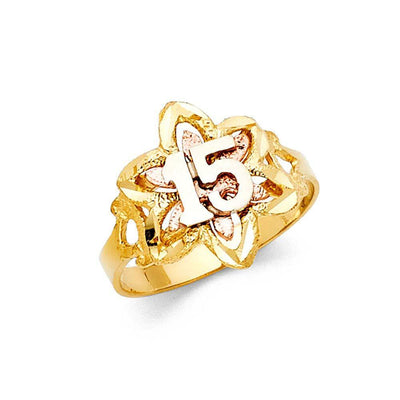14K Tri Color 15mm 15 Years Ring - silverdepot