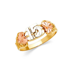 14K Tri Color 8mm 15 Years Ring
